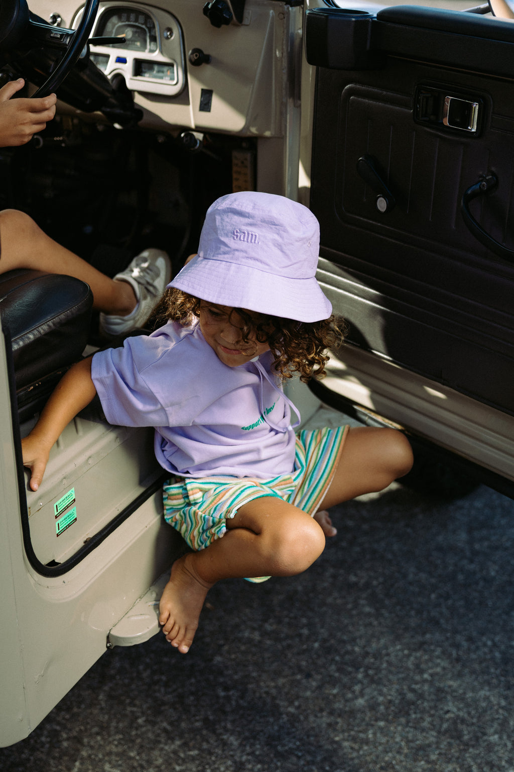 Pine Lime Stripe Terry Shorts- Kids