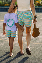 Pine Lime Stripe Terry Shorts- Kids