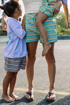 Pine Lime Stripe Terry Shorts- Kids